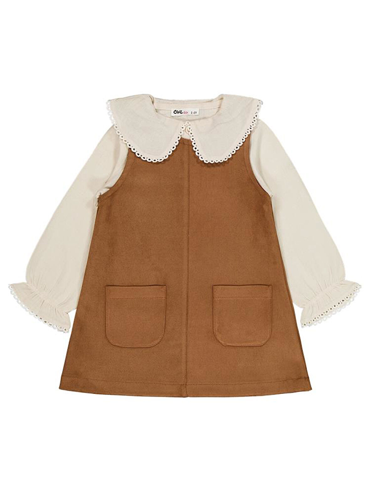 Civil Girls 2-5 Yaş Elbise - Kahverengi 5-6 Yaş