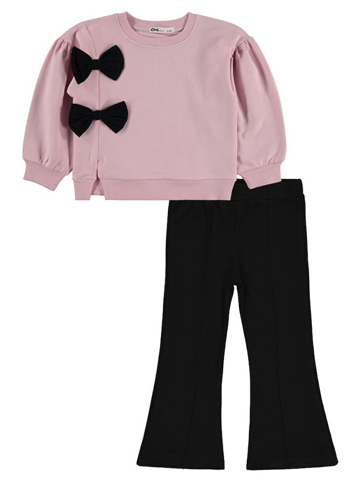 Civil Girls Fiyonk Aksesuarlı 2-5 Yaş Takım - Pudra3-4 Yaş