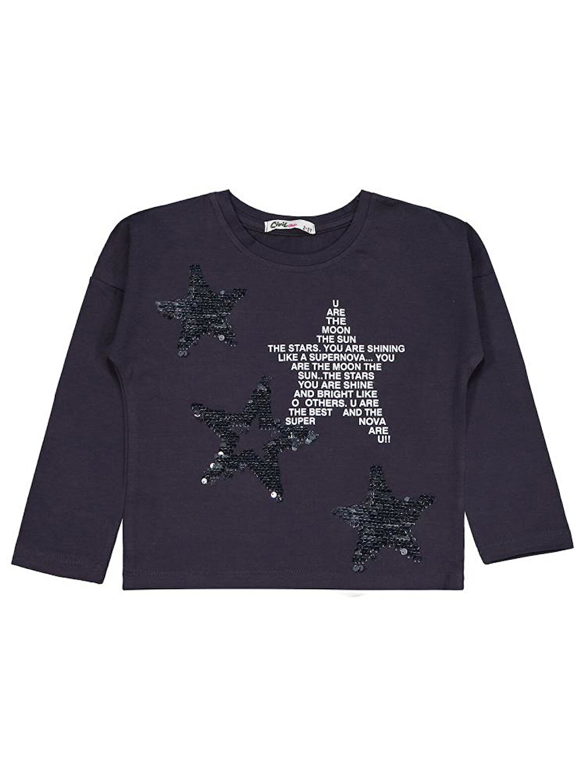 Civil Girls Simli Yıldız Baskılı 2-5 Yaş Takım - Gri5-6 Yaş