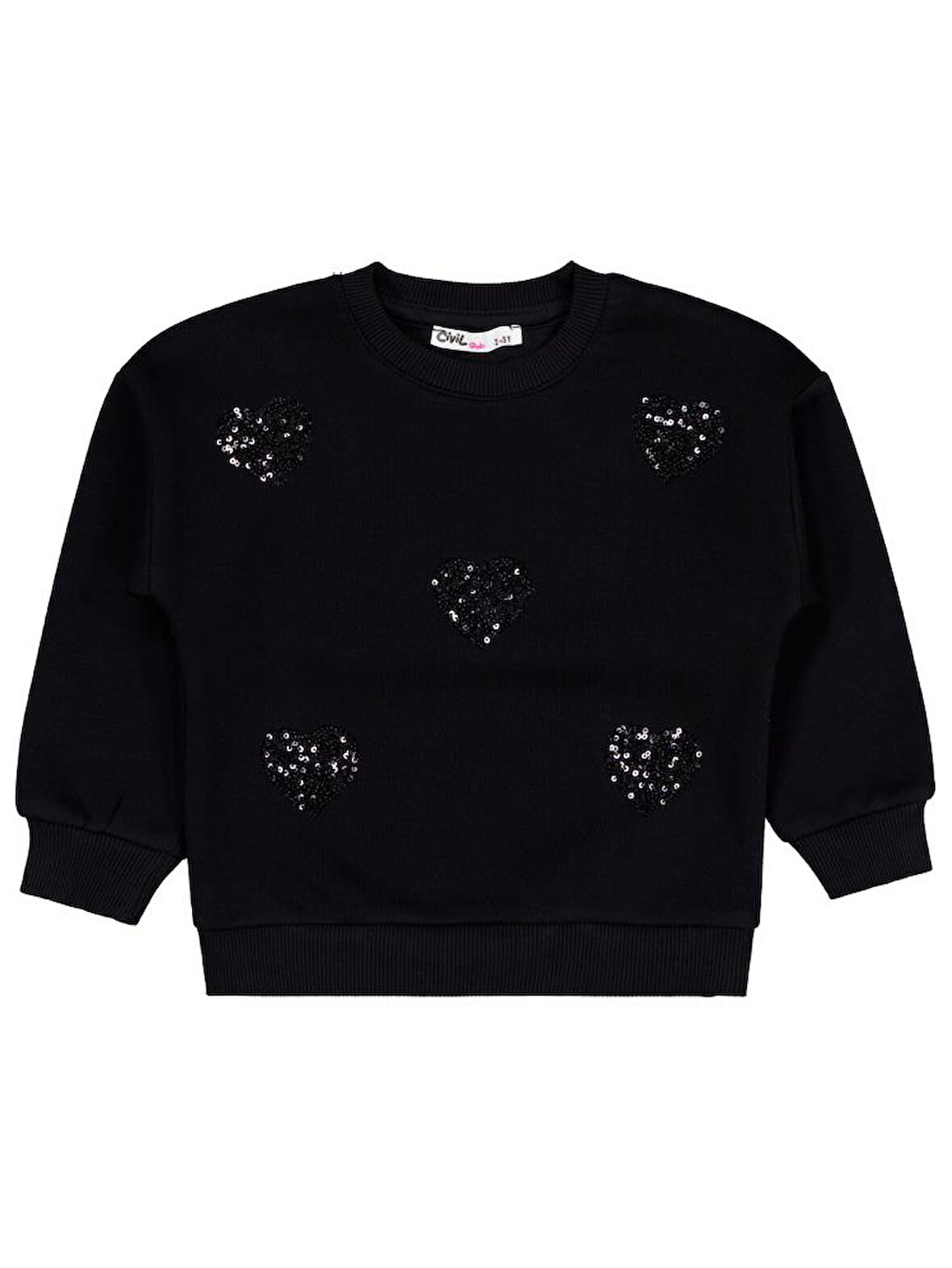 Civil Girls Pullu Kalp Nakışlı 2-5 Yaş Sweatshirt - Siyah 2-3 Yaş