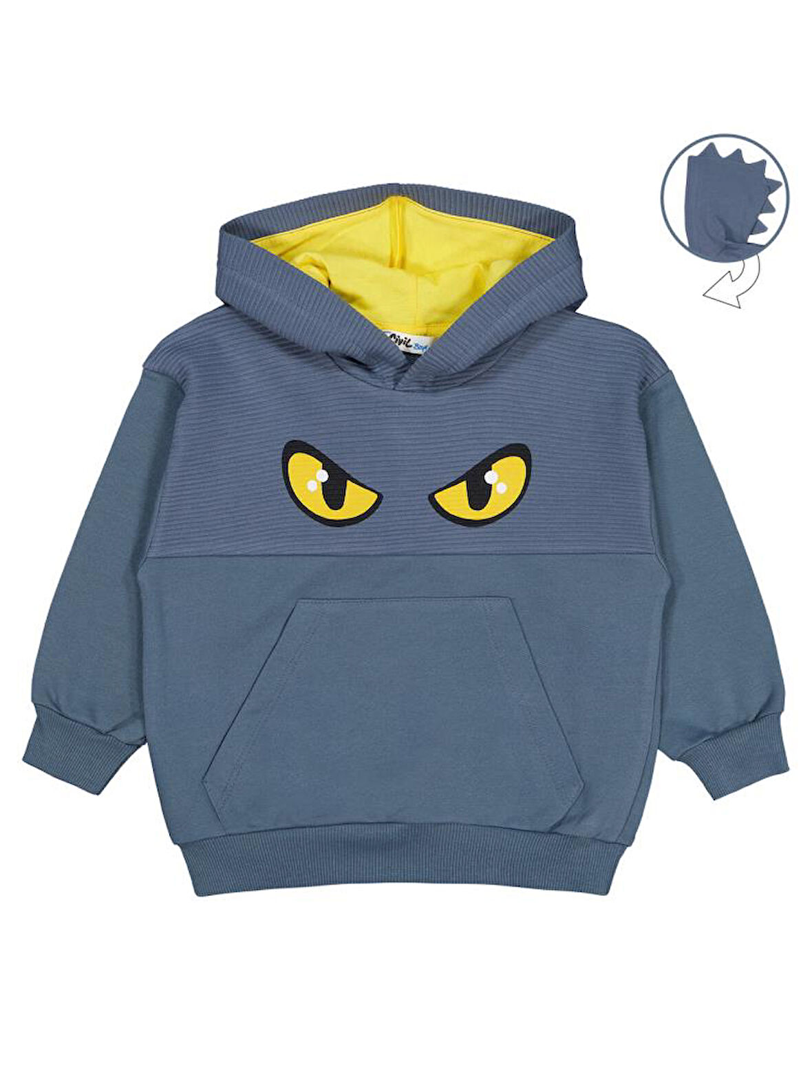 Civil Boys Göz Baskılı Kapşonlu 2-5 Yaş Sweatshirt - Gri 3-4 Yaş