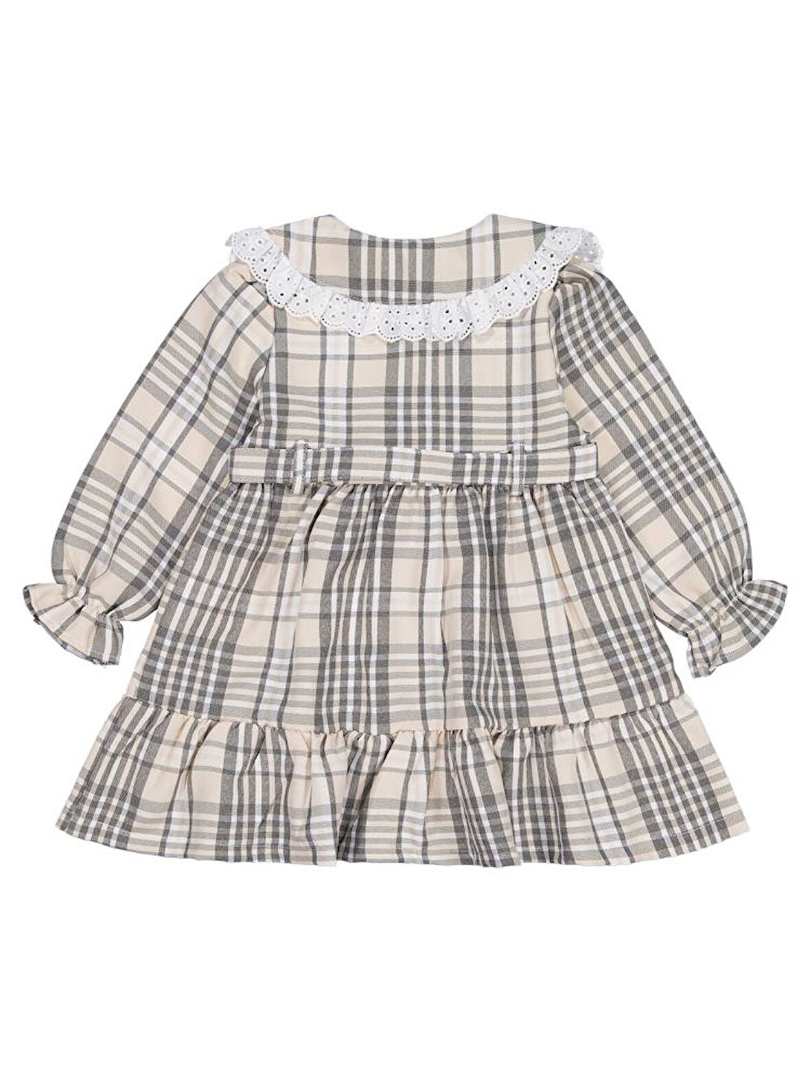 Civil Girls Ekose Desenli 2-5 Yaş Elbise - Bej 3-4 Yaş