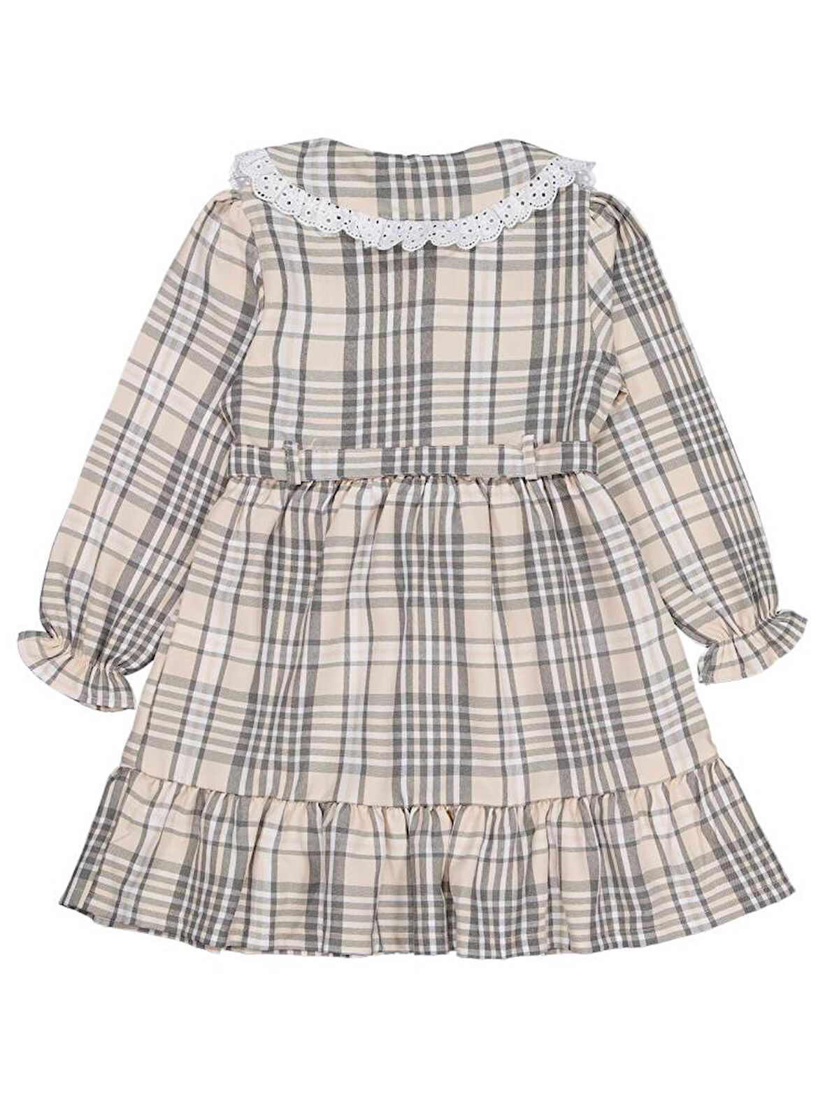 Civil Girls Ekose Desenli 6-9 Yaş Elbise - Bej 6-7 Yaş