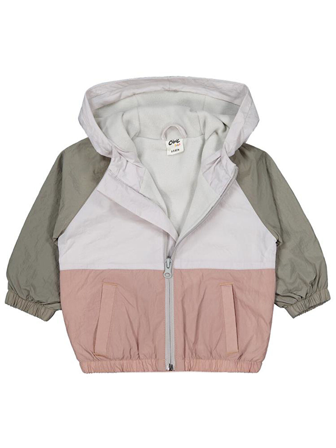 Civil Baby Blok Renkli İçi Polarlı 6-18 Ay Yağmurluk - Haki 6-9 Ay