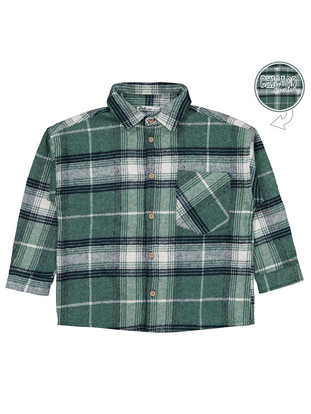 Civil Boys Chıcago Baskılı 6-9 Yaş Gömlek - Yeşil 7-8 Yaş