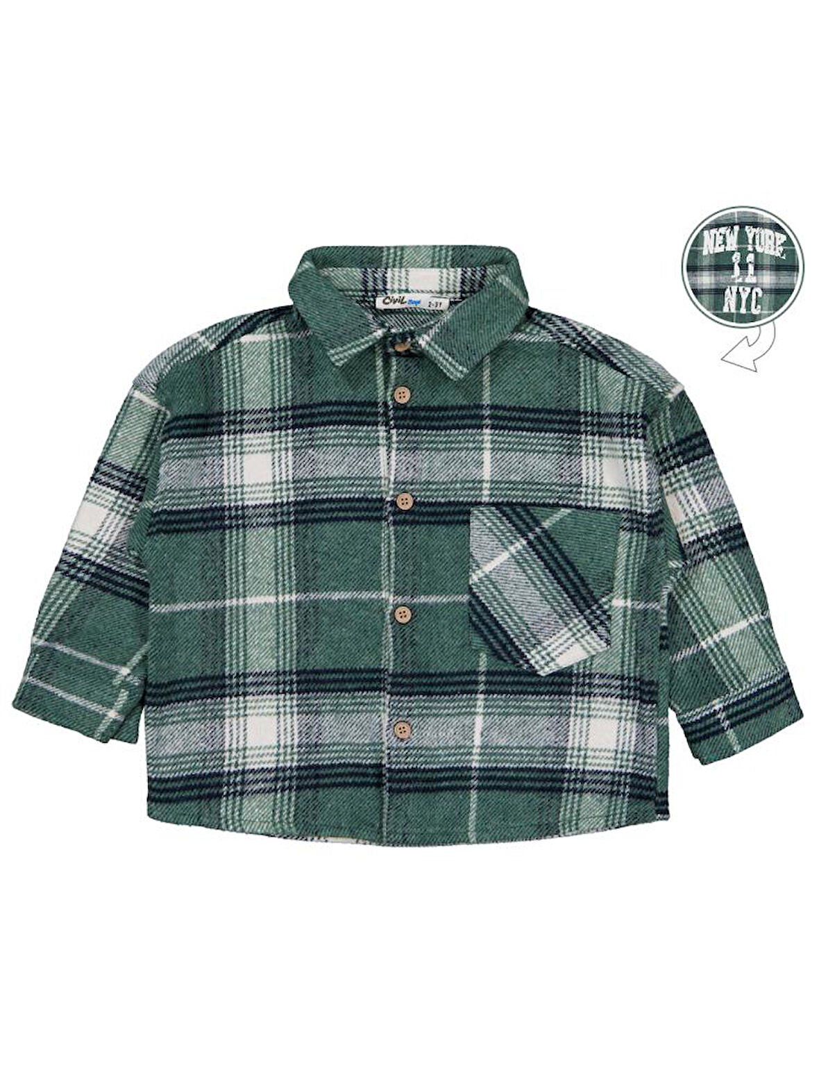 Civil Boys New York Baskılı 2-5 Yaş Gömlek - Yeşil 5-6 Yaş