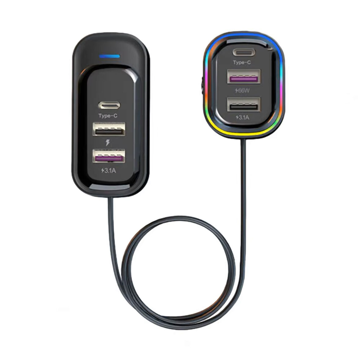 FR-424 36W PD Hızlı Şarj Destekli Çoklu USB & Type-C Çıkışlı Araç Şarj Cihazı - RGB Aydınlatmalı