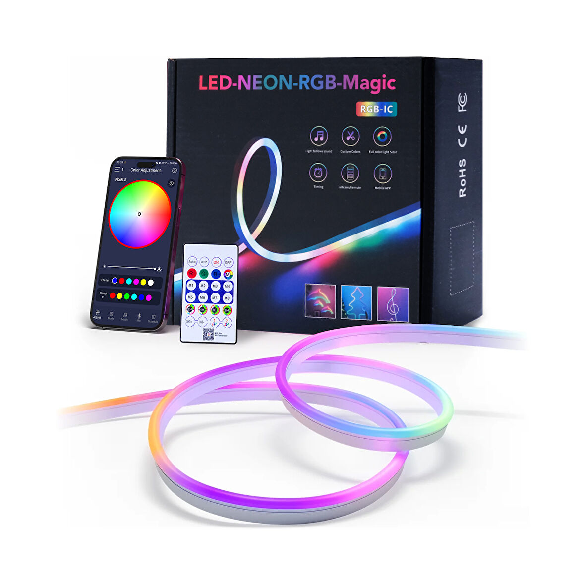 Sese Duyarlı Animasyonlu RGB Kumandalı 5 Metre Neon Şerit Hortum Led USB ve App Uyumlu