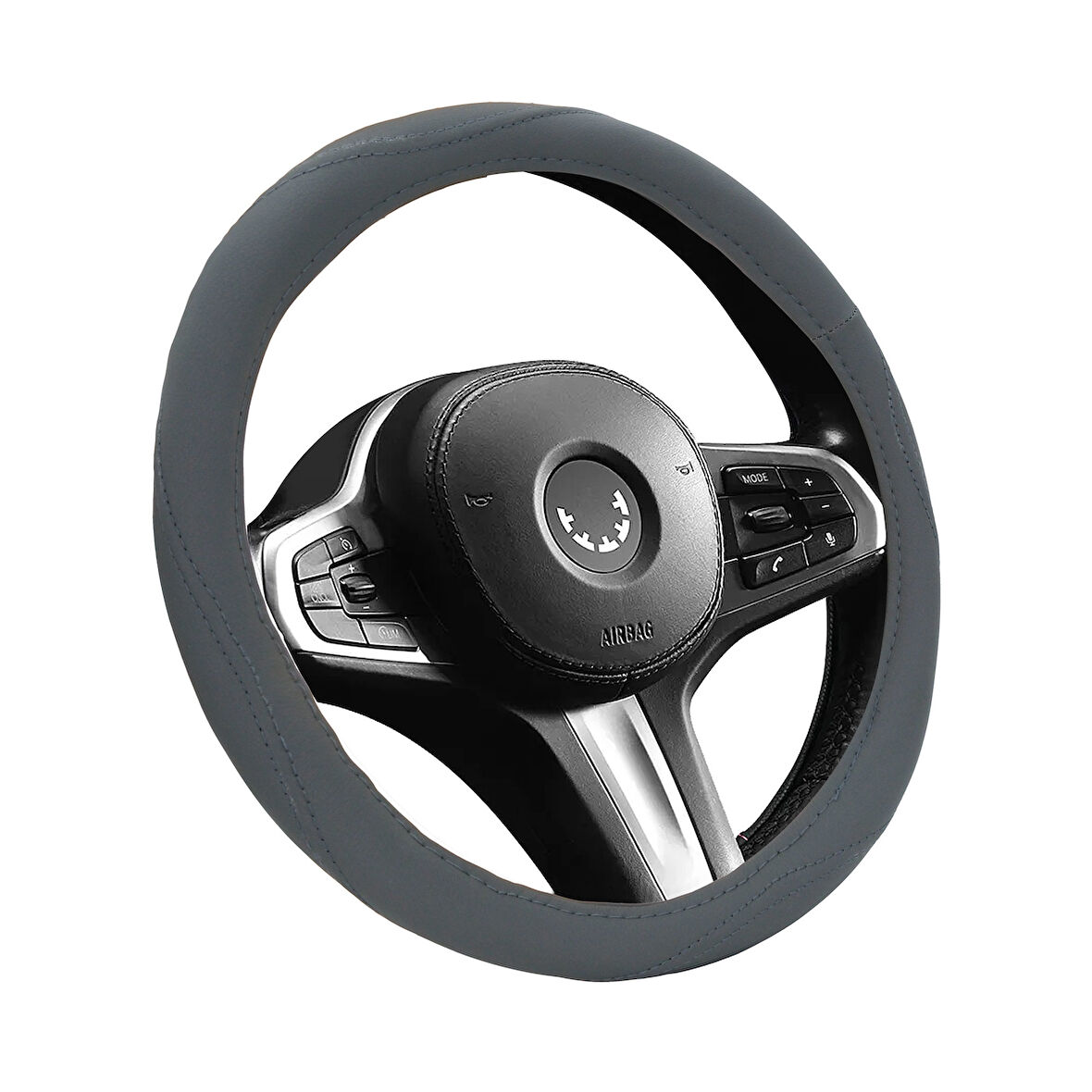 Mega Oto Market Geçmeli Direksiyon Kılıfı Seti Suni Deri Normal Damarlı Gri Renk 40 cm 15" Çap Direksiyon Kaplaması
