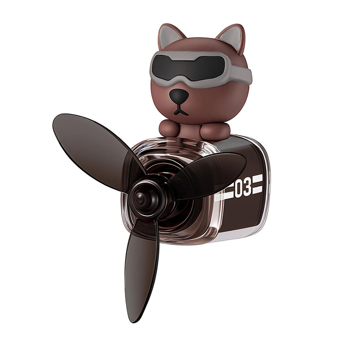 Pervaneli Klima Süsü Oto Koku Klipsi Siyah Uçaklı Kahverengi Pilot Kedi Hava Ferahlatıcı Maskot