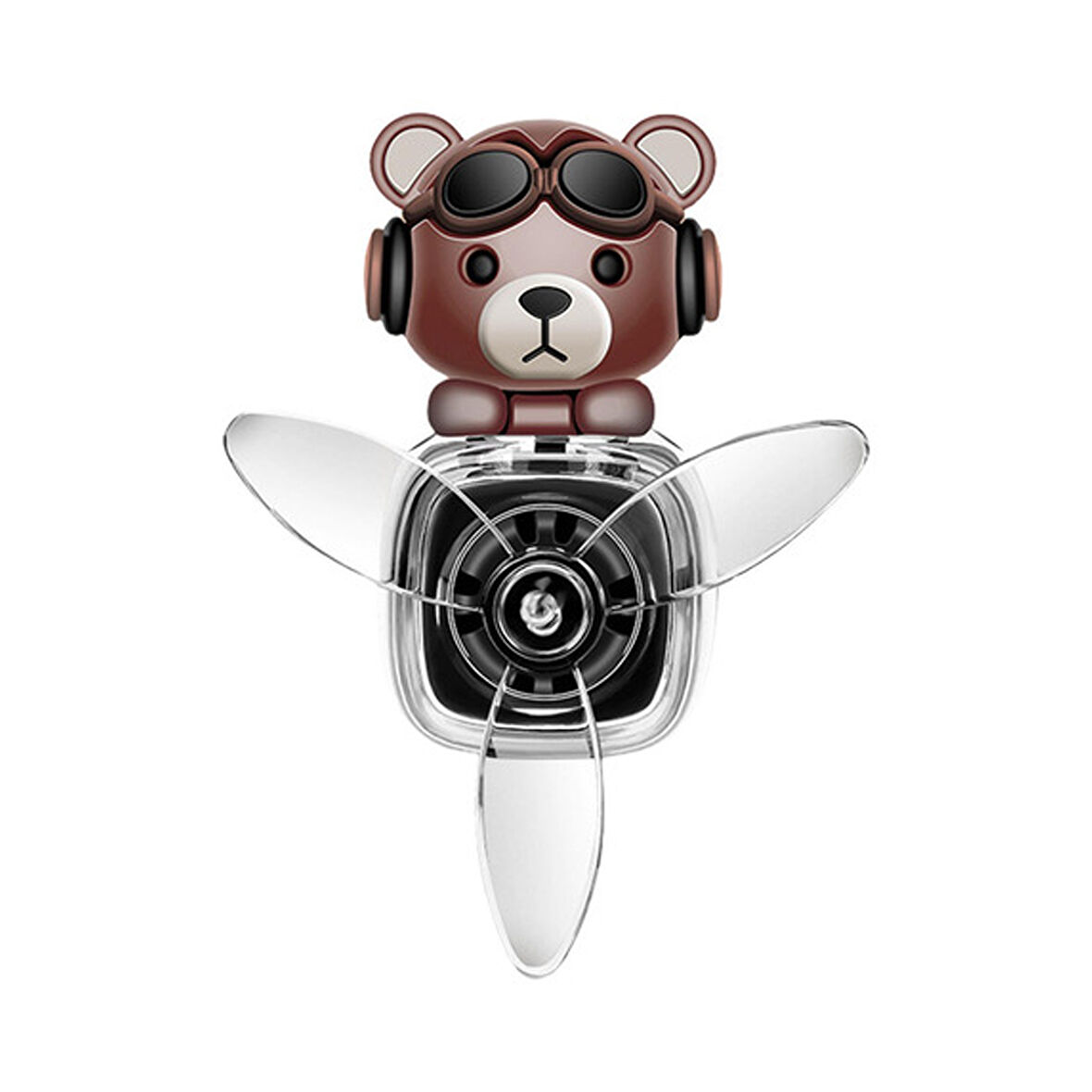 Pervaneli Klima Süsü Oto Koku Klipsi Siyah Uçaklı Kahverengi Pilot Ayı Hava Ferahlatıcı Maskot