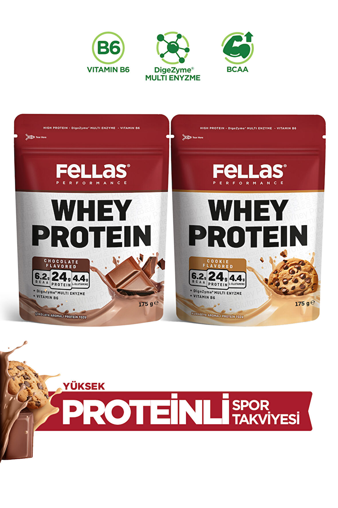 Fellas Protein Tozu 2'li - Çikolata Aromalı (175g) + Kurabiye Aromalı (175g)