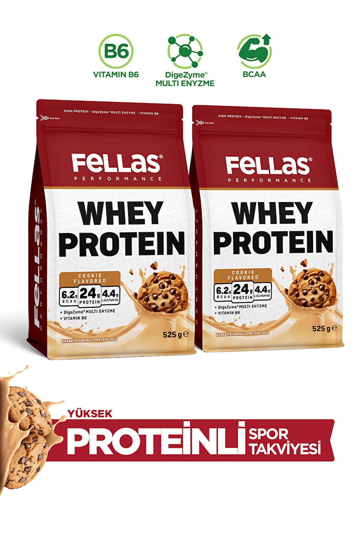 Fellas Protein Tozu 1050g - Kurabiye Aromalı (525g) x 2