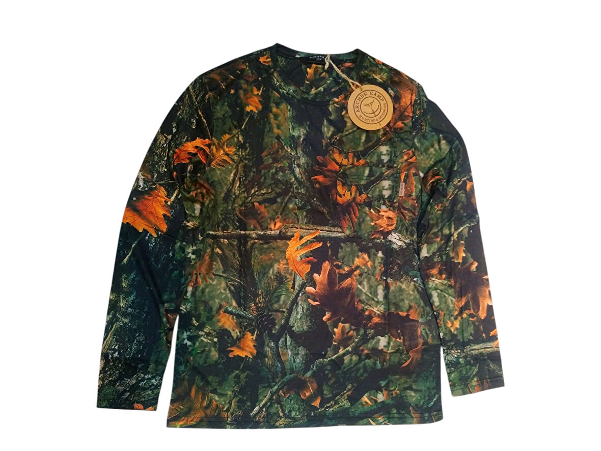 Orman Desenli Kamuflaj Sıfır Yaka Uzun Kollu Sweatshirt - L