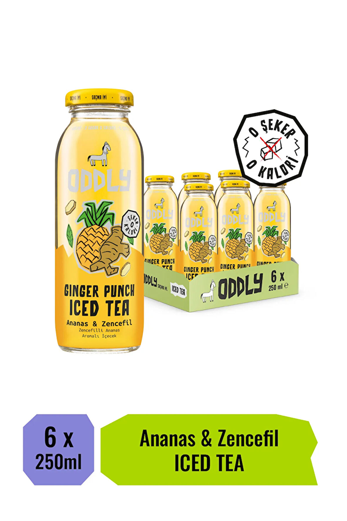 GINGER PUNCH SOĞUK ÇAY CAM YEŞİLÇAY ANANAS ZENCEFİL - 0 ŞEKER & 0 KALORİ 250 ML X 6 ADET