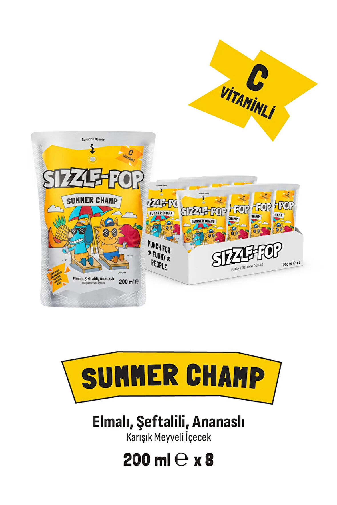 SUMMER CHAMP ŞEFTALİ ELMA ANANAS MEYVE SUYU 200 ML X 8 ADET