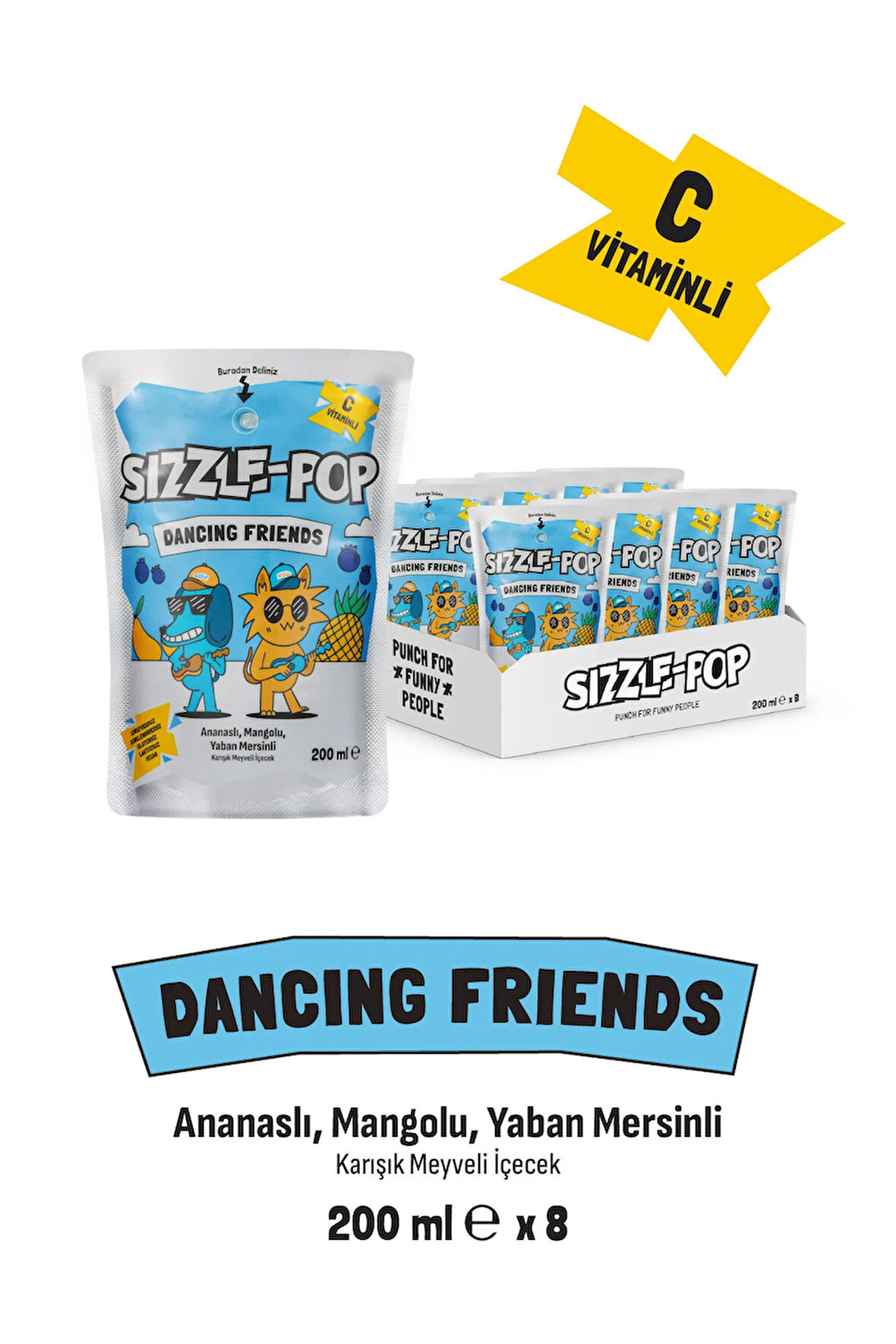 DANCING FRIENDS ANANAS MANGO YABANMERSİNİ MEYVE SUYU 200 ML X 8 ADET