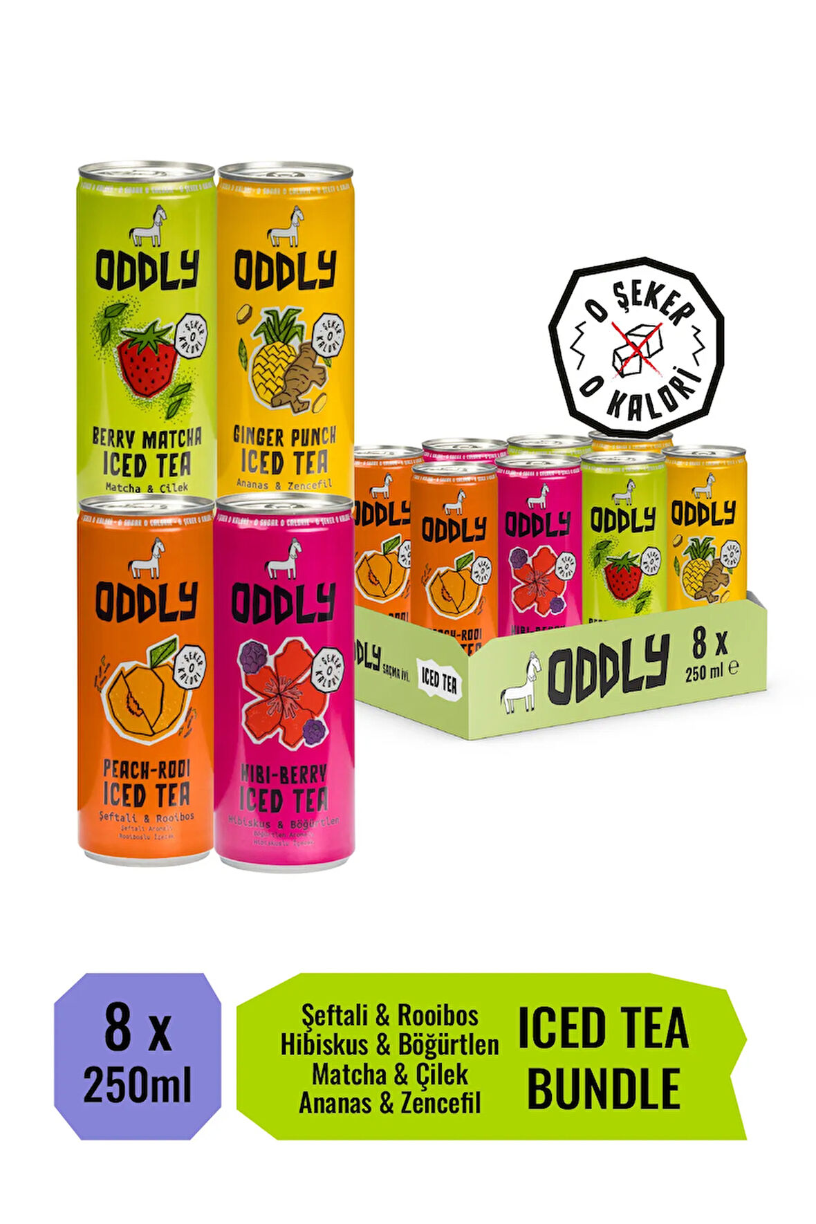 Saçma İyi Soğuk Çay Dörtlüsü! Peach-Rooi, Hibi-berry, Ginger-Punch, Berry- Matcha Kutu 250 ml 8 Adet