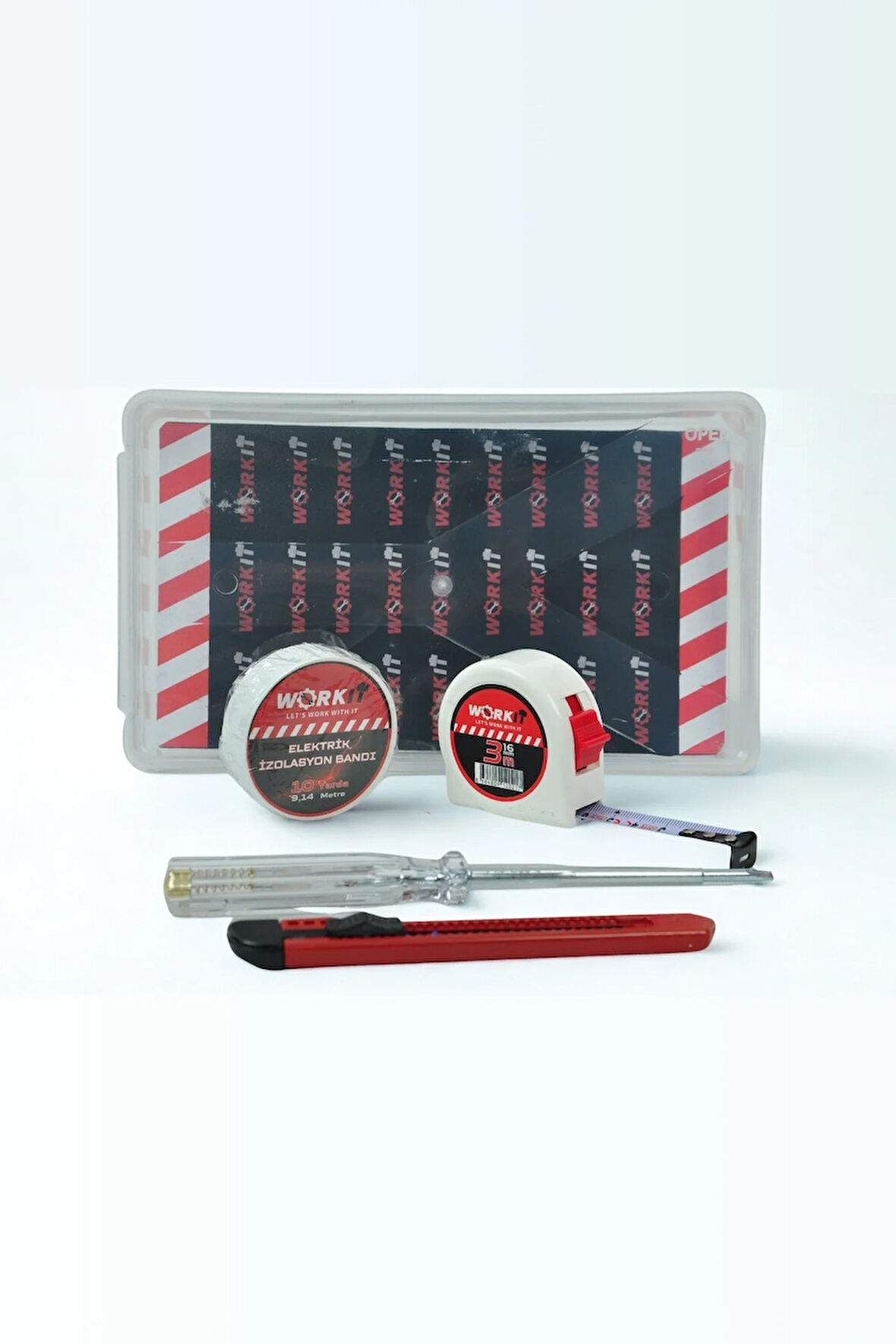 4 Parça Alet Seti - Kontrol Kalemi + İzole Elektrik Bandı + Metre(3m) + Maket Bıçağı(9mm)