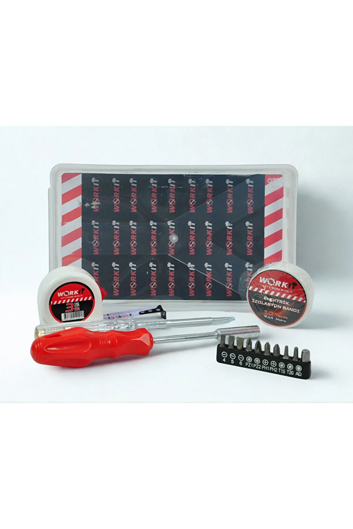 14 Parça Alet Seti/ Bits Uç Tutucu Tornavida / Bits Uç Seti / Metre/ Elektrik Bandı / Kontrol Kalemi