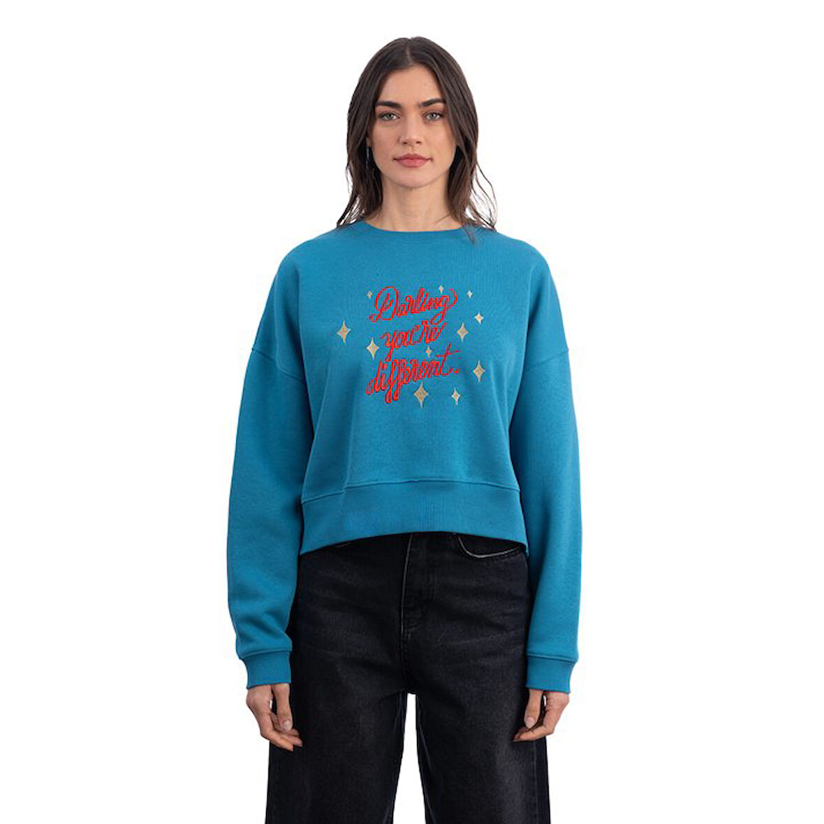 Darling Crop Oversize Petrol Sweatshirt