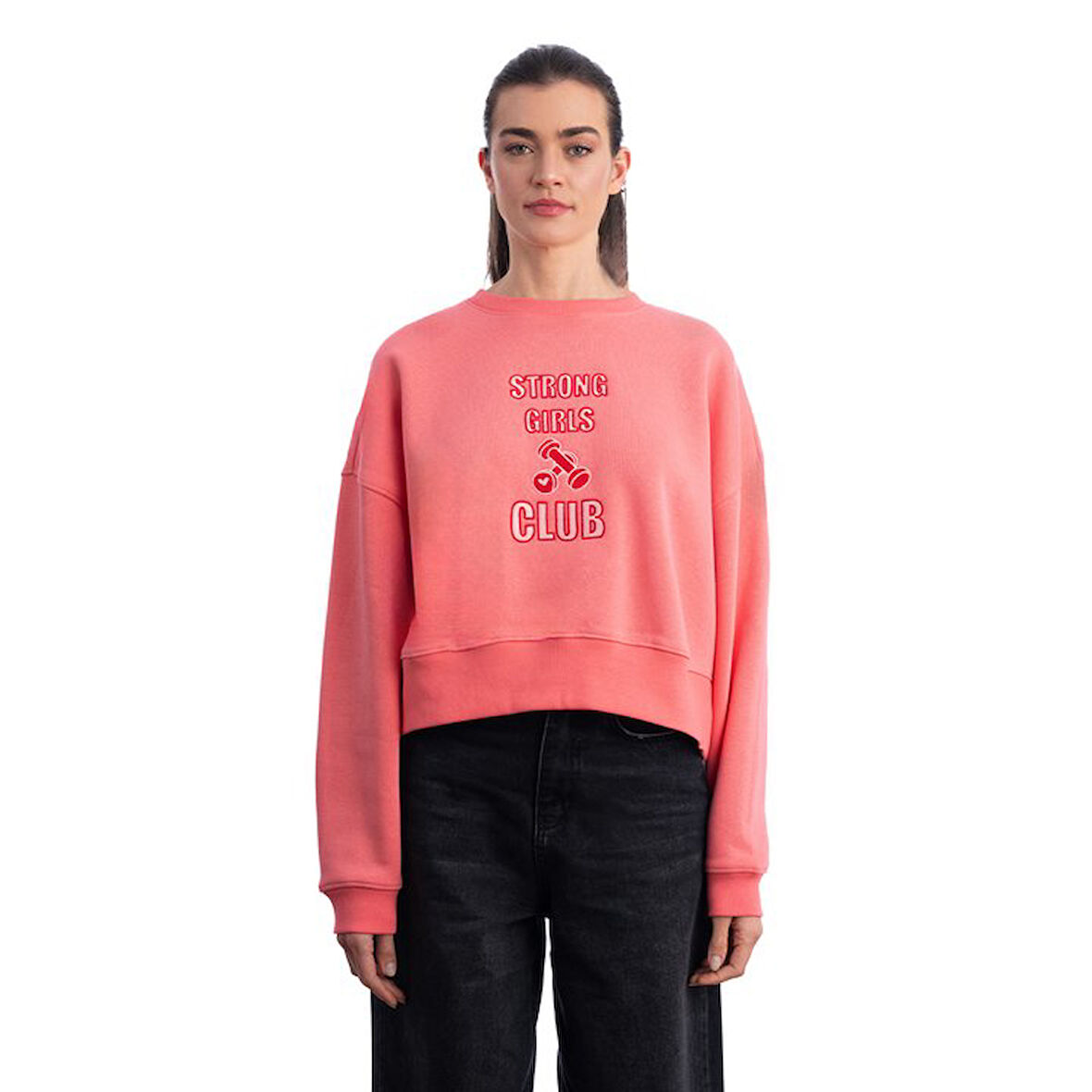 Strong Crop Oversize Pembe Sweatshirt