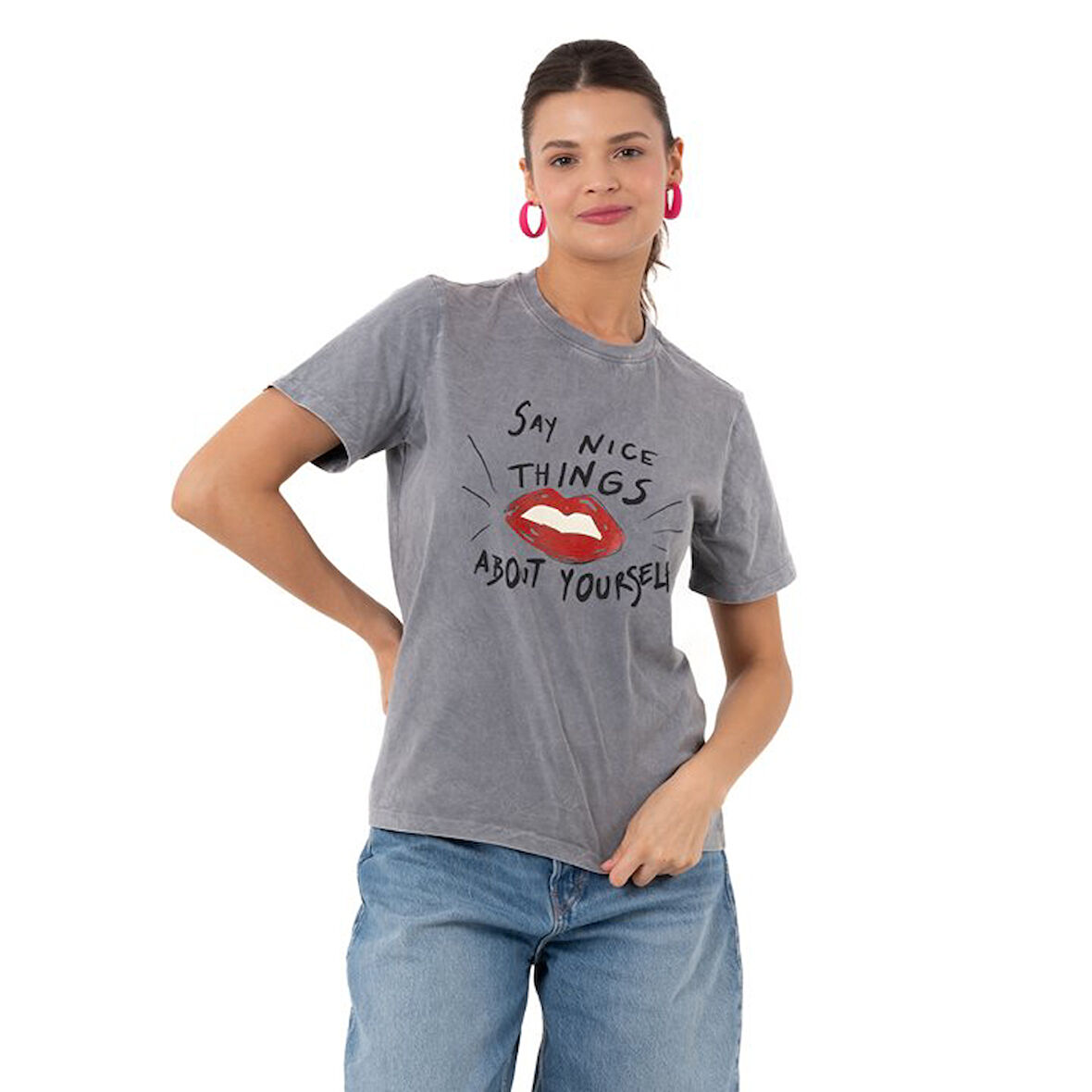 Lips Regular Gri T-Shirt