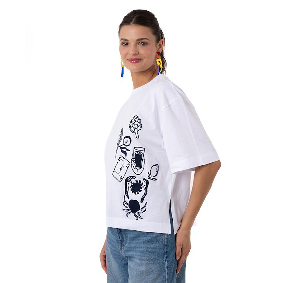 Ace Crop Overisize Beyaz T-Shirt