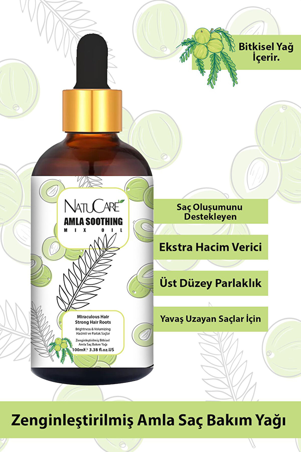 NatuCare Üst Düzey Parlaklık ve Hızlı Uzama Etkili Amla Saç Bakım Yağı 100ML