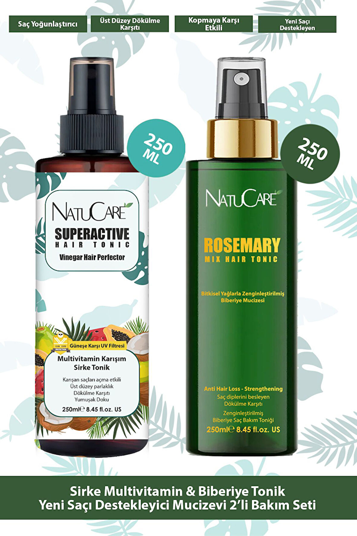 NatuCare Sirke Multivitamin Tonik ve Biberiye Tonik Saç Yoğunlaştırıcı 2'li Bakım Seti