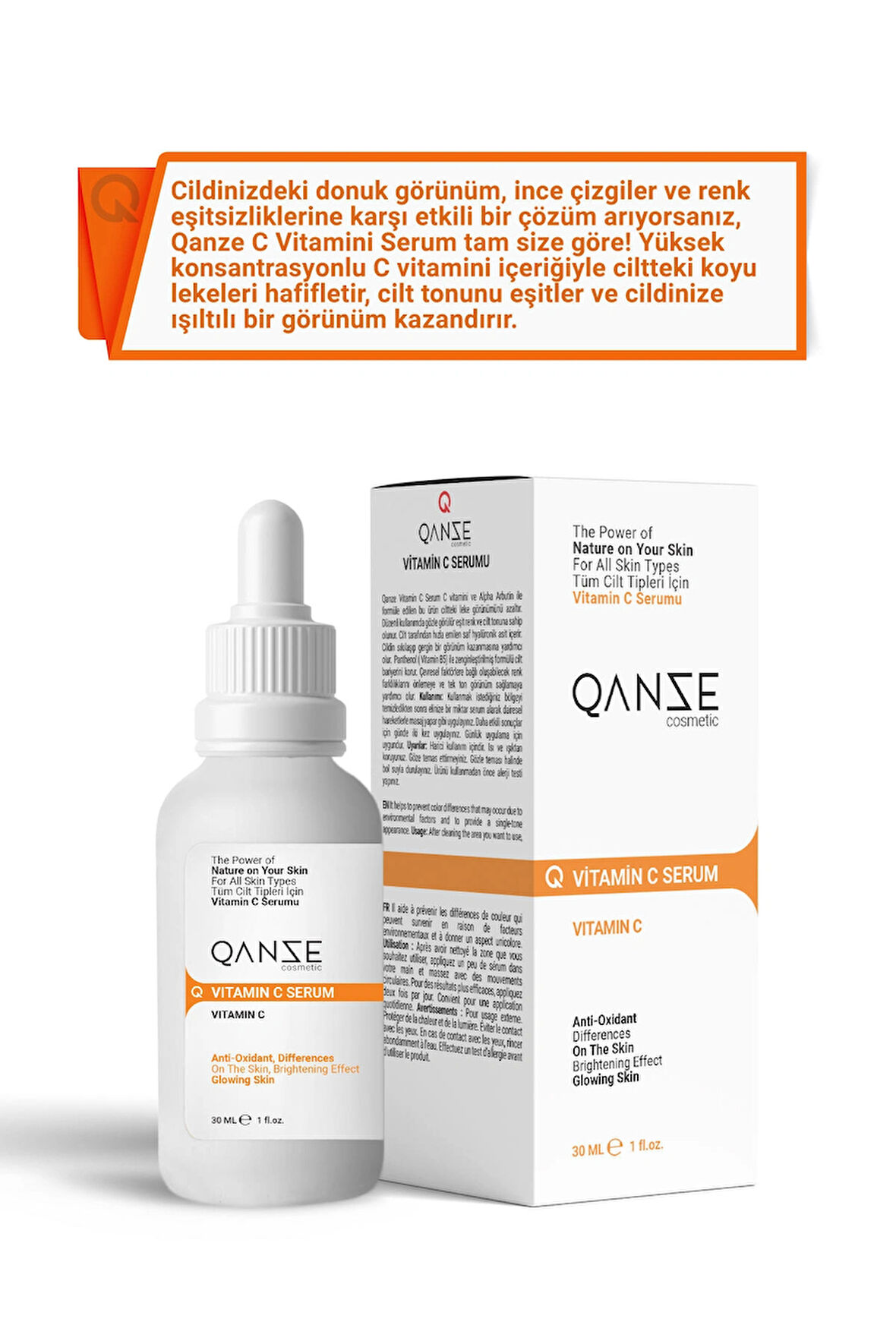 Qanze C Vitamini Serum – Cilt Onarıcı Ve Parlatıcı, Antioksidan Etkili 30ml