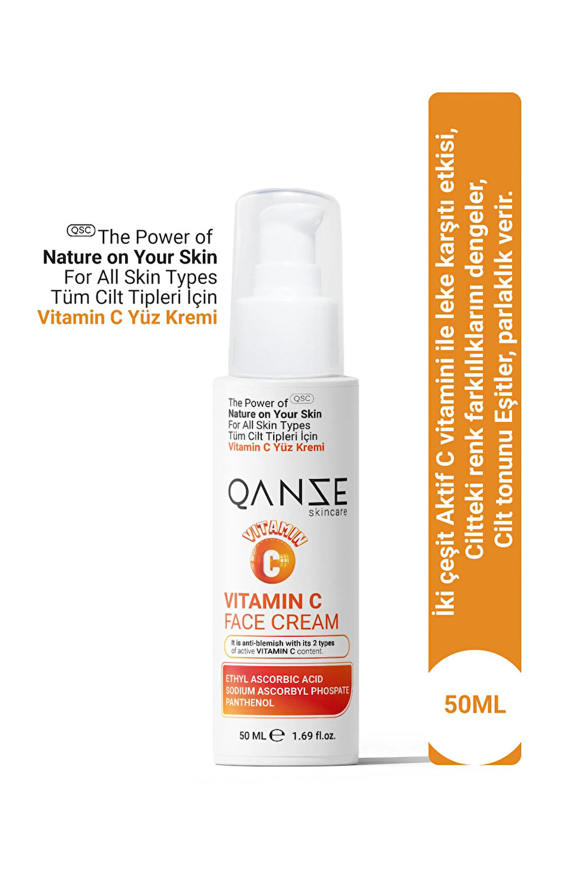 Qanze Vitamin C Yüz Kremi – İki Farklı C Vitamini İçerir 50ml