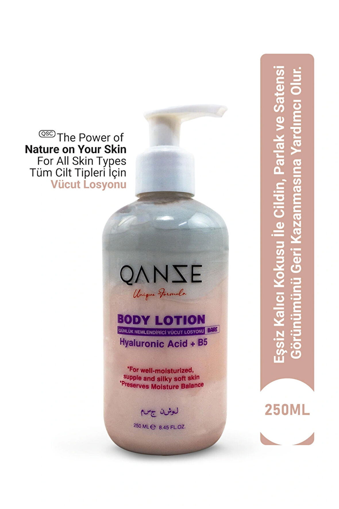 Qanze Bare Vücut Losyonu – Yoğun Nemlendirme Hyaluronic Acid + B5 Ve Eşsiz Vanilya Kokusu – Bare Vanilla 250ml