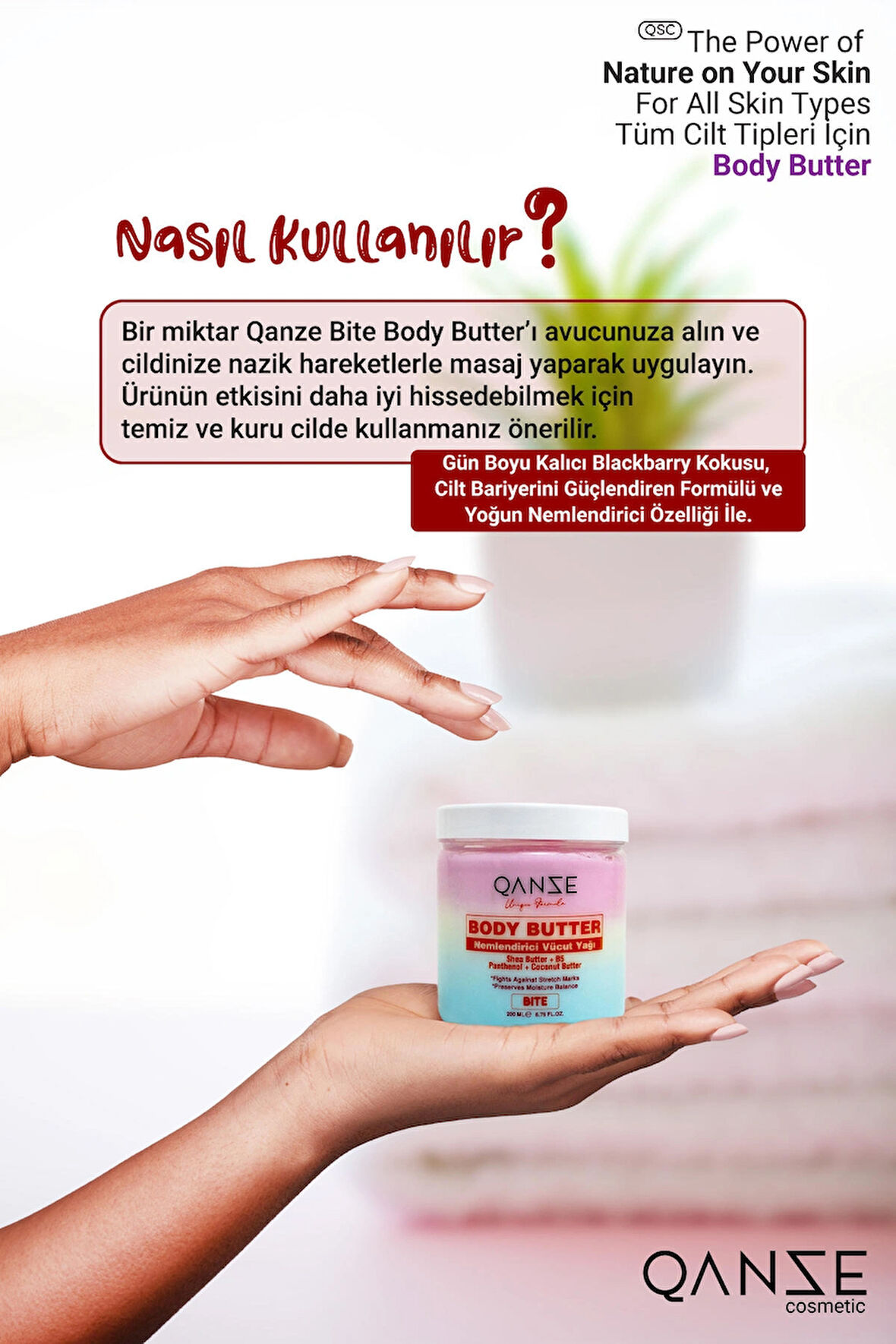 Qanze Bite Body Butter – Yoğun Nemlendirme Ve Orman Meyveleri Kokusu – VS Blackberry – 200ml