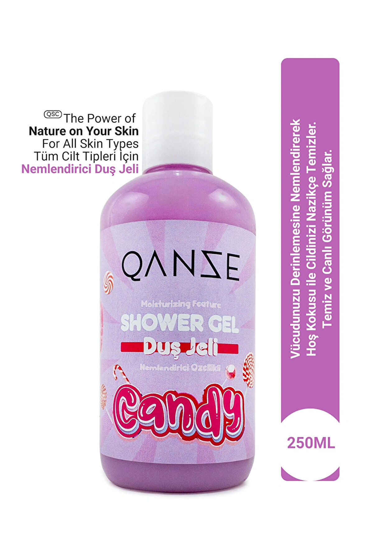 Qanze Candy Nemlendirici Duş Jeli – Yoğun Temizleme Ve Ferahlatıcı Eşsiz Çiçeksi Kokulu – VS Bombshell 250 ml