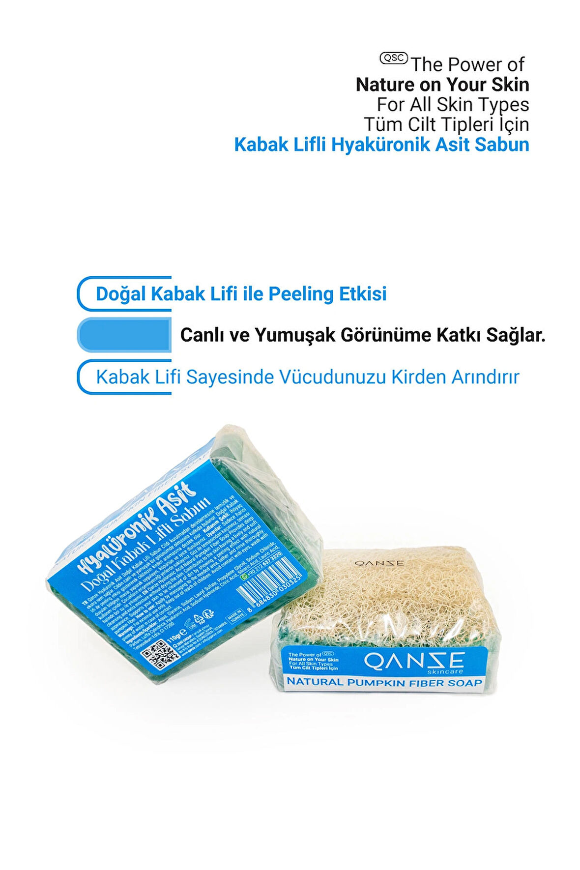 Qanze Hyalüronik Asit Doğal Kabak Lifli Sabun: Doğadan Gelen Nem ve Yenilenme 110gr.