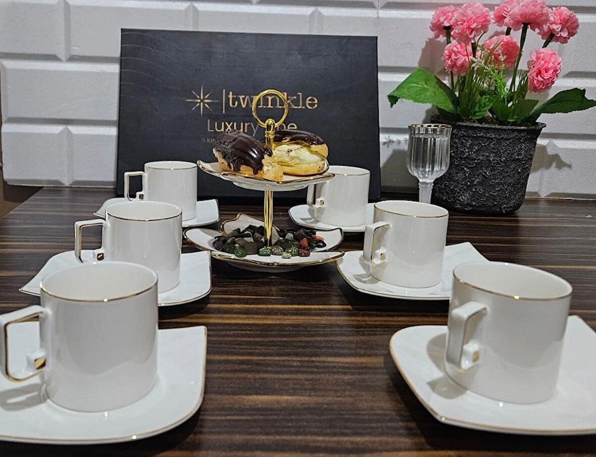 Twinkle Luxury Gold Bone Porselen Kahve Fincan Takımı 09Gld01