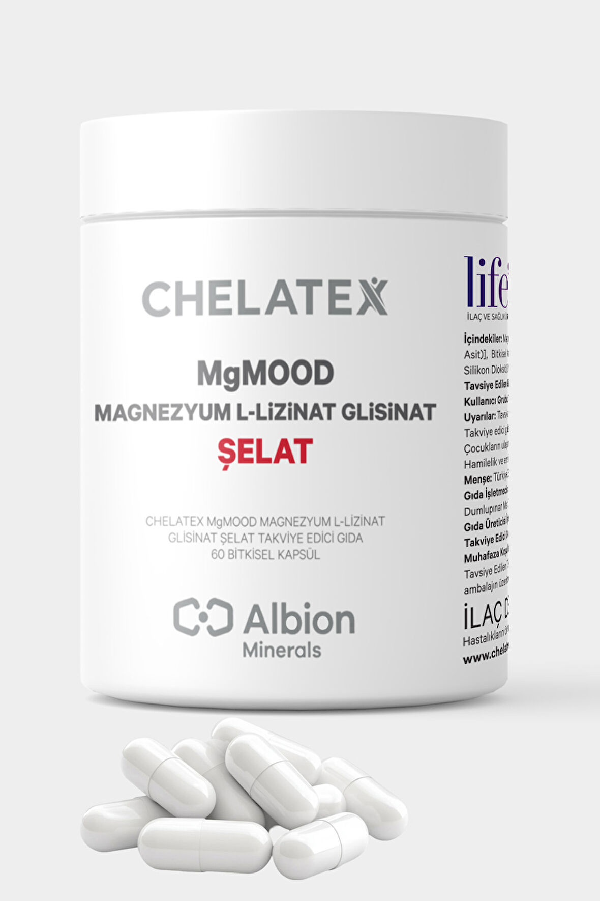 Chelatex Mgmood Magnezyum L-lizinat Glisinat Şelat 60 Bitkisel Kapsül
