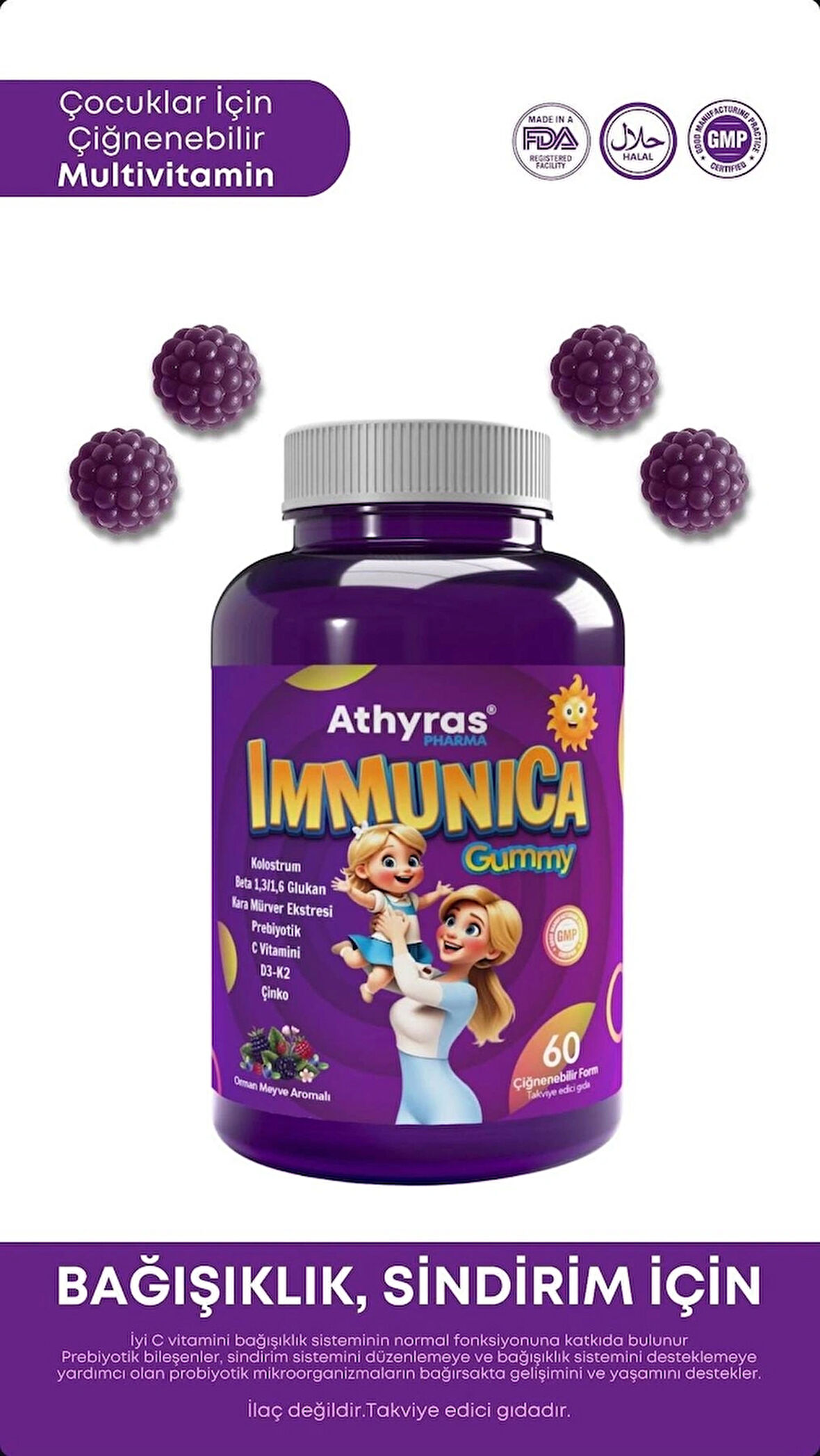 Immunica Gummy Kolostrum Beta Glukan İçeren 60 Çiğnenebilir Form