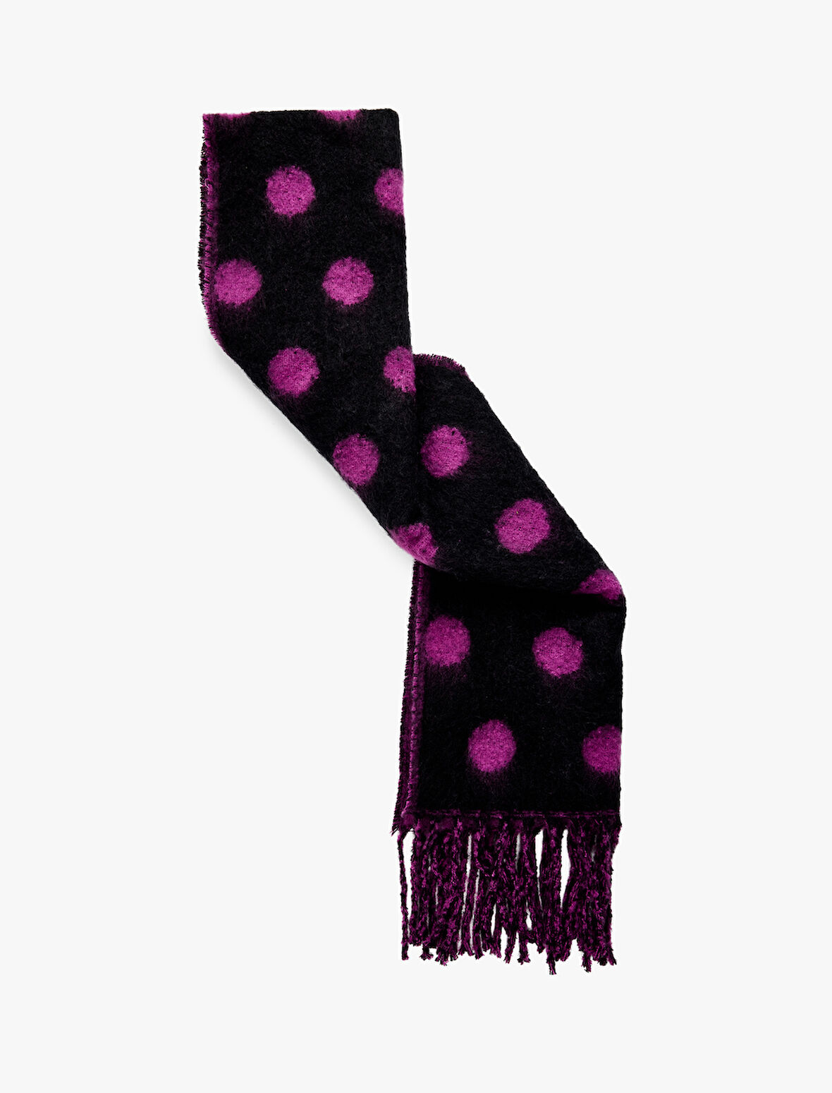 Puantiyeli Püsküllü Yumuşak Dokulu Uzun Atkı