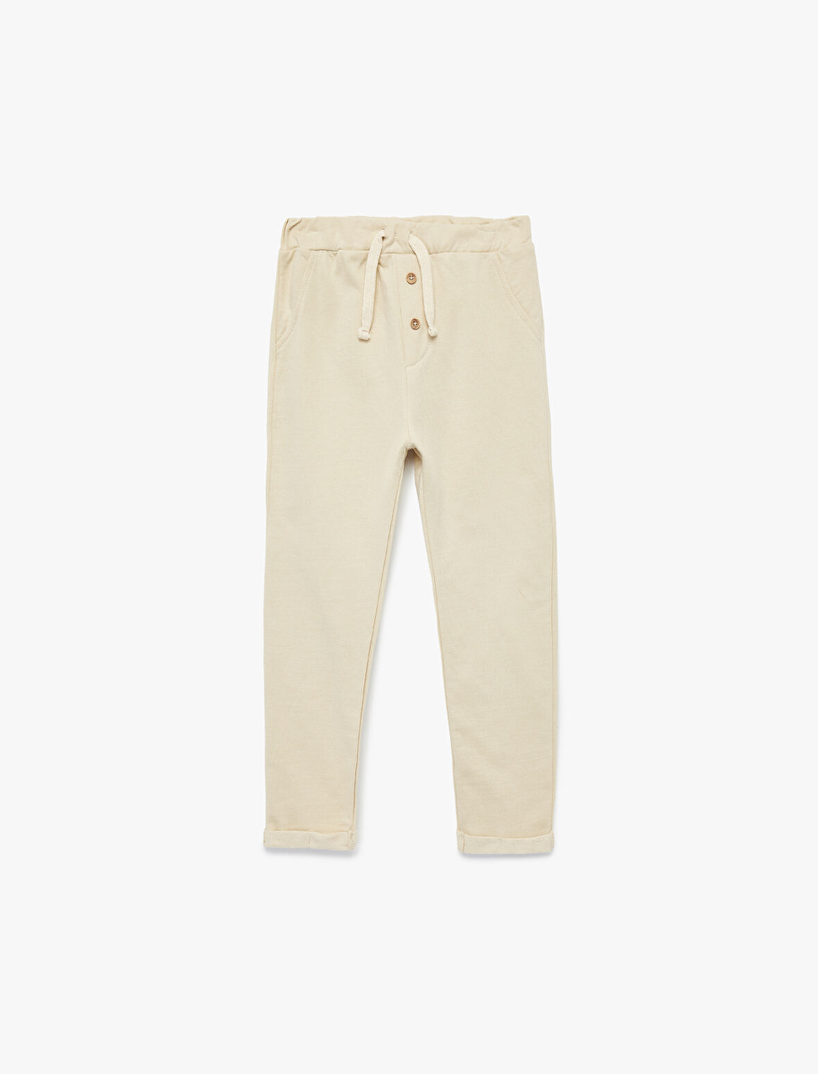 Şardonlu Pamuklu Cepli Düğme Detaylı Beli Bağcıklı Pantolon