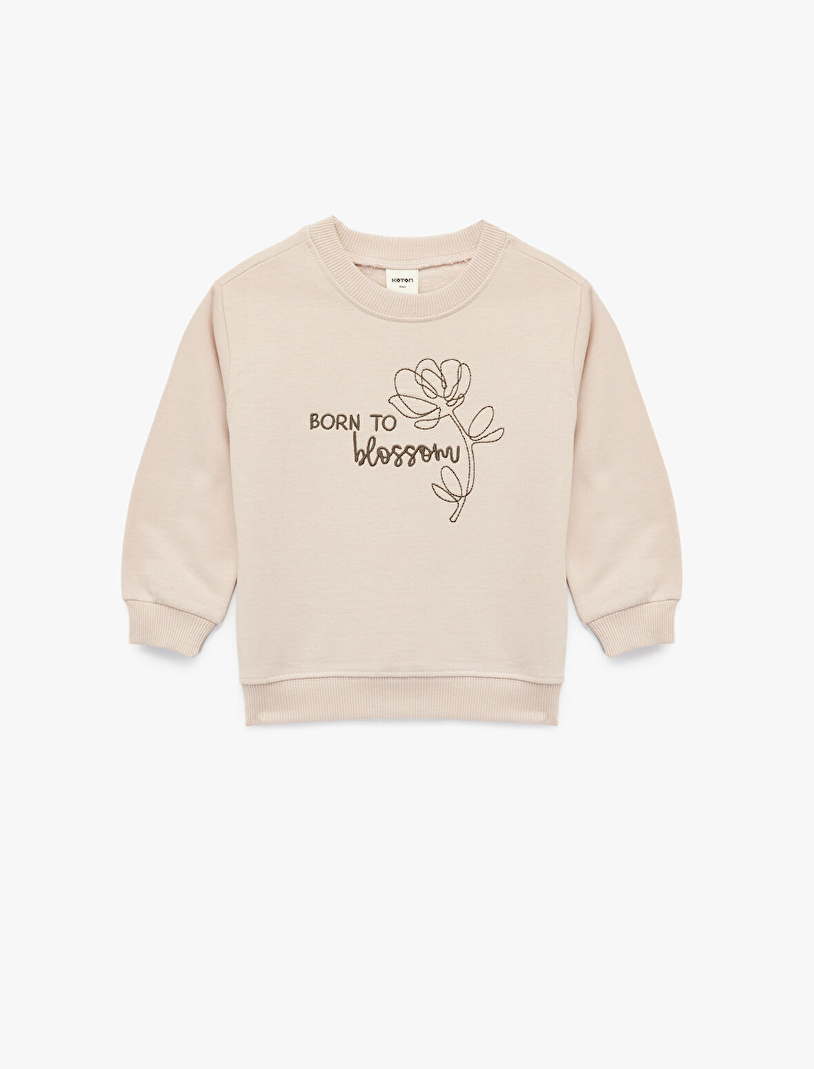 Şardonlu Uzun Kollu Bisiklet Yaka Nakışlı Pamuklu Sweatshirt