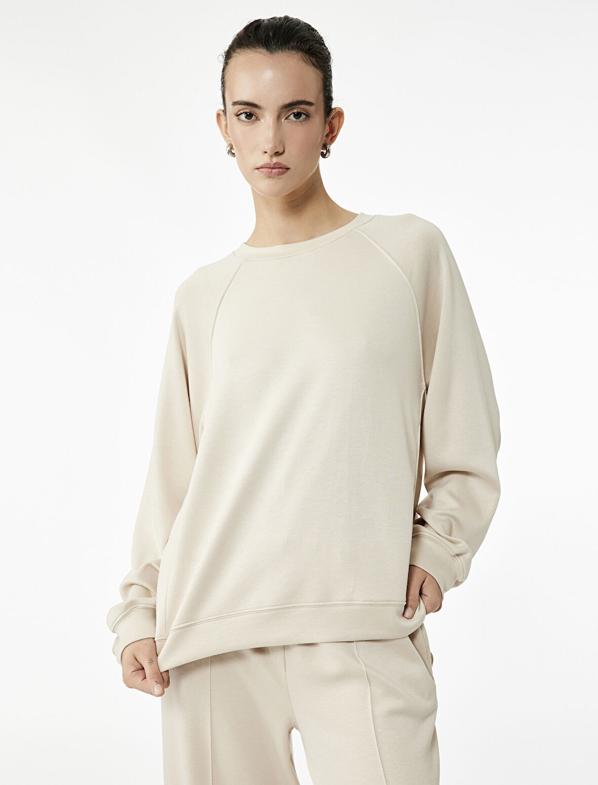 Scuba Kumaş Uzun Kollu Bisiklet Yaka Basic Sweatshirt