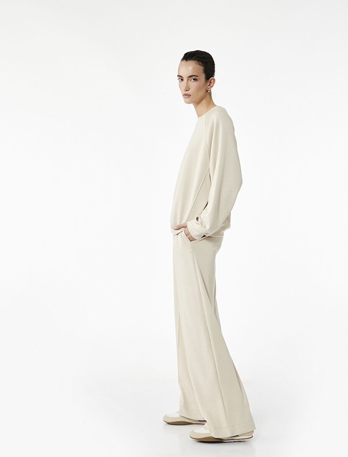 Nervürlü Scuba Kumaş Uzun Düz Bol Paça Eşofman Altı