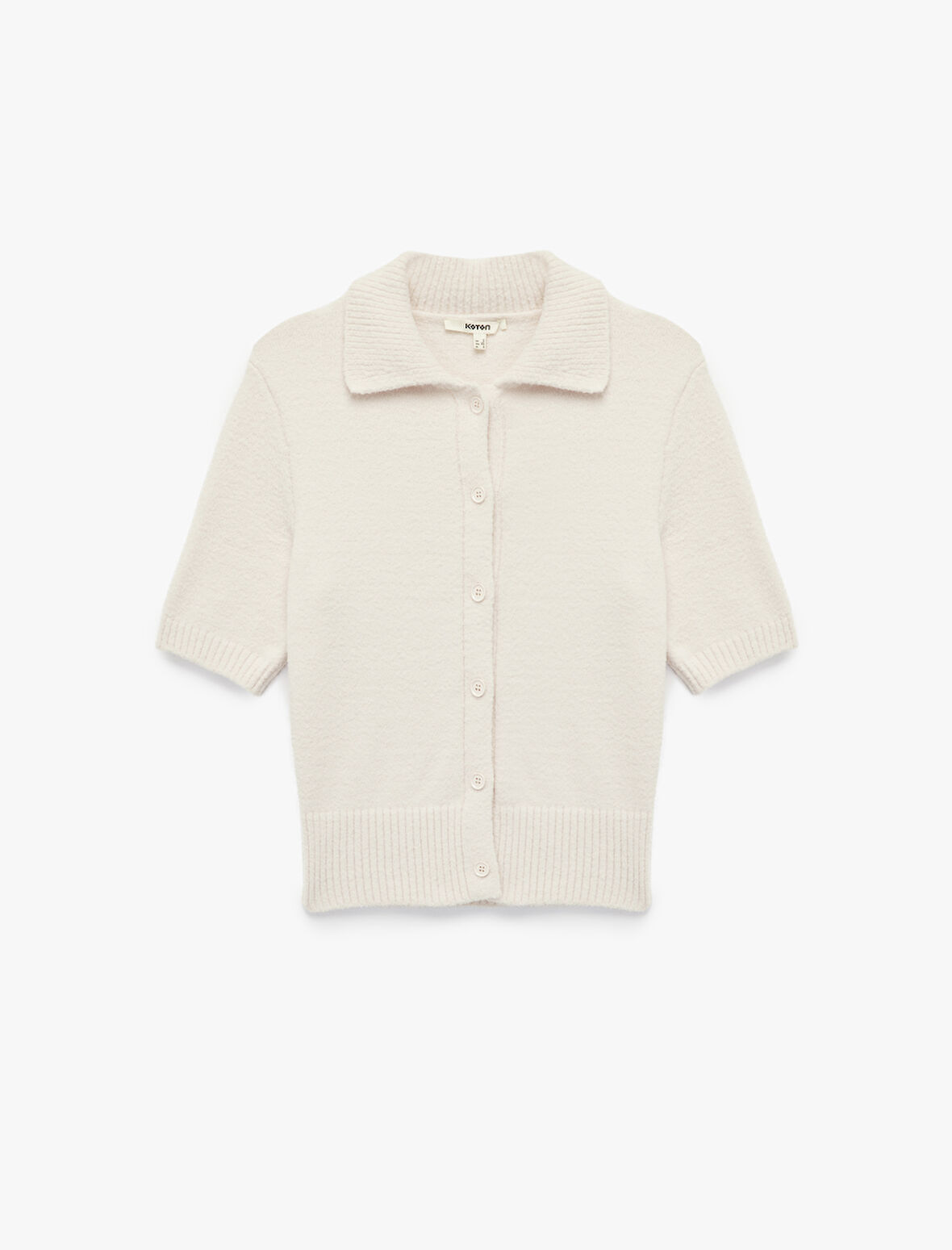 Düğmeli Kısa Kollu Polo Yaka Triko Peluş Hırka