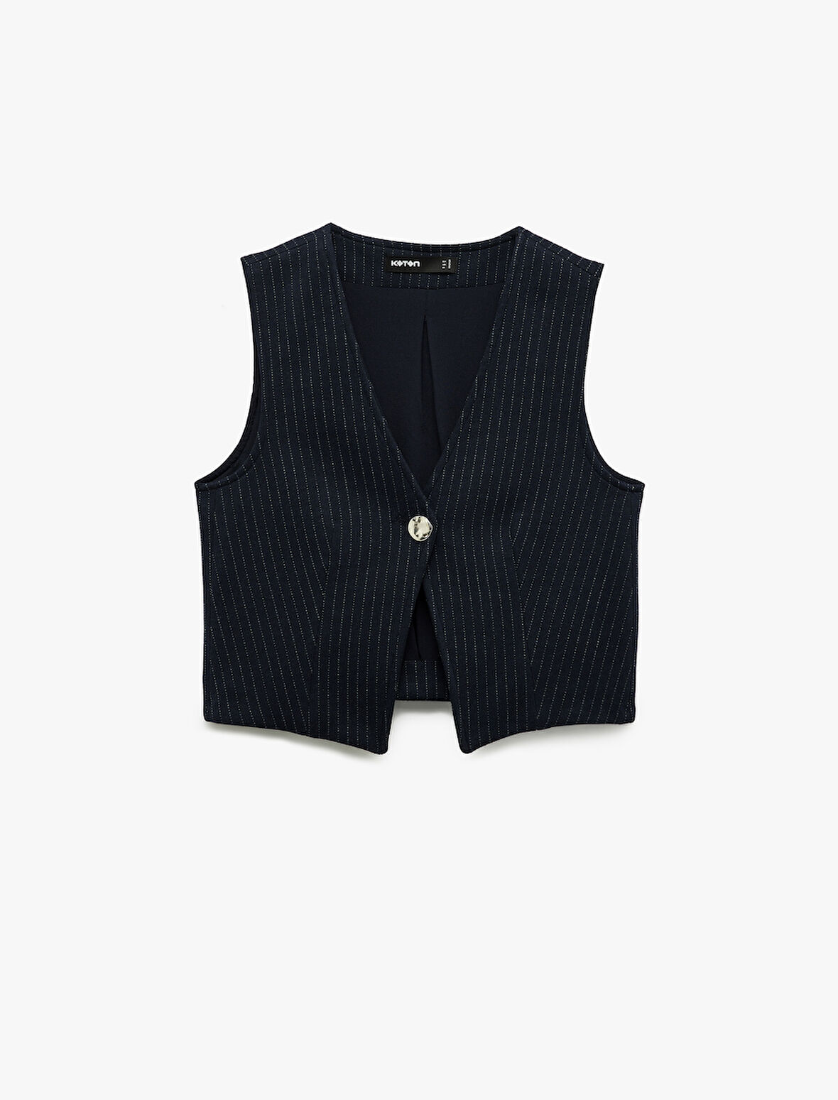 Slim Fit V Yaka Metal Düğmeli Asimetrik Kesim Yelek