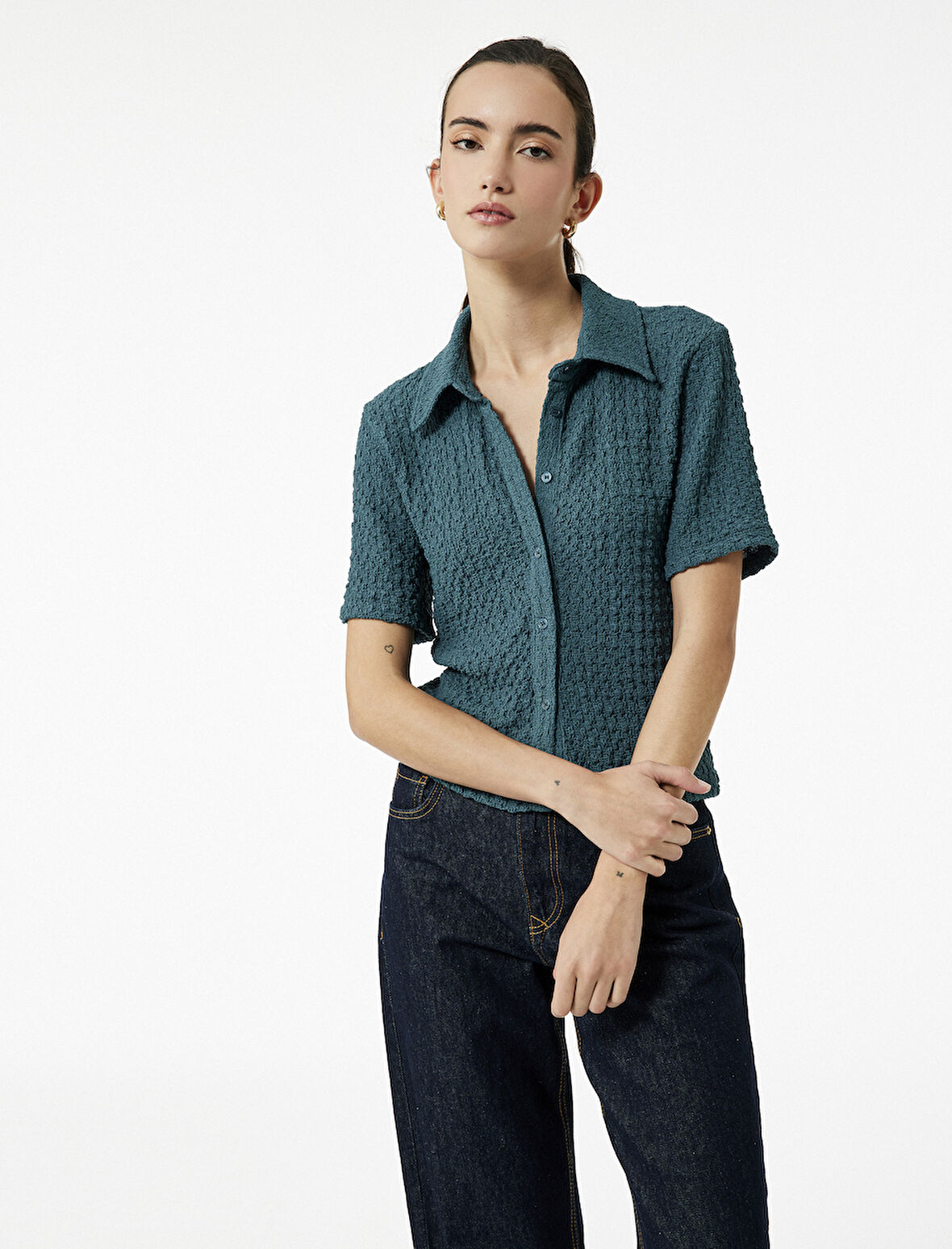 Bürümcük Kumaş Slim Fit Kısa Kollu Gömlek