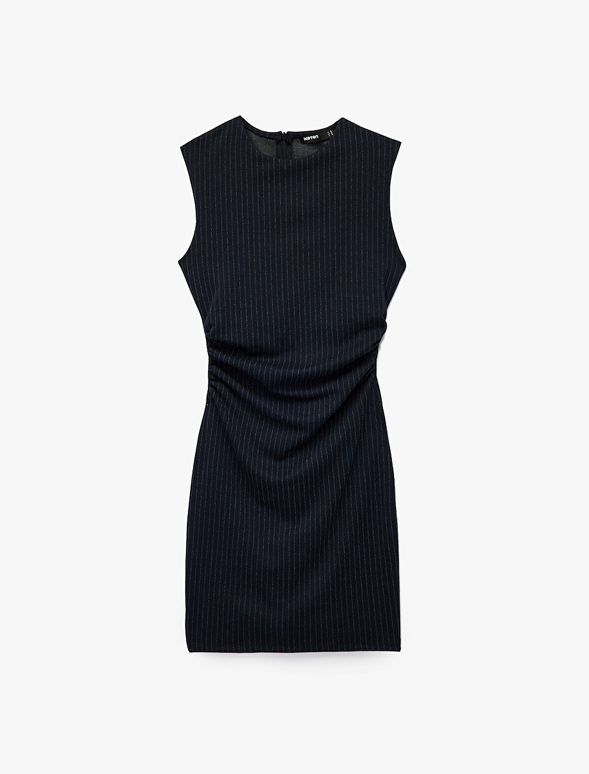 Bisiklet Yaka Drape Detaylı Mini Kolsuz Elbise