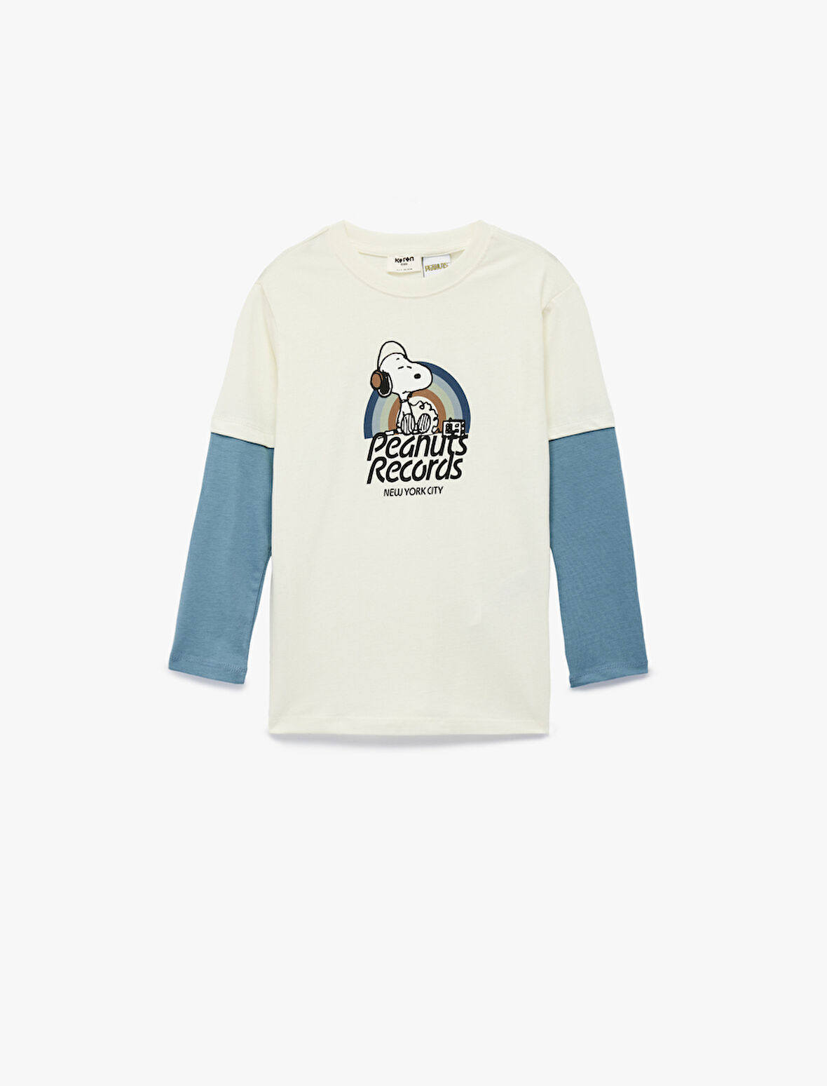 Snoopy Baskılı Uzun Kollu Bisiklet Yaka Lisanslı Tişört