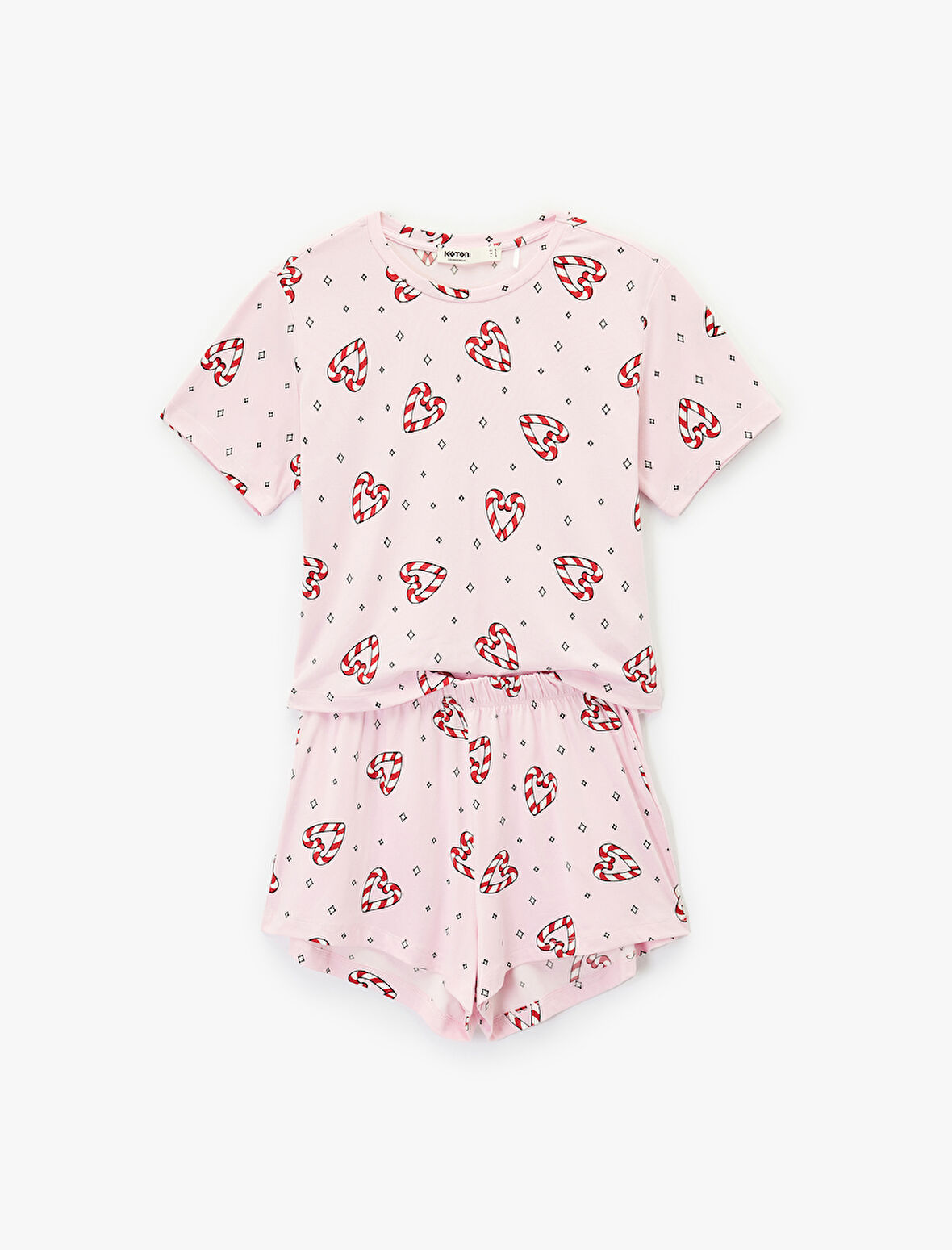 Kısa Kollu U Yaka Baskılı Şortlu Yılbaşı Pijama Takımı